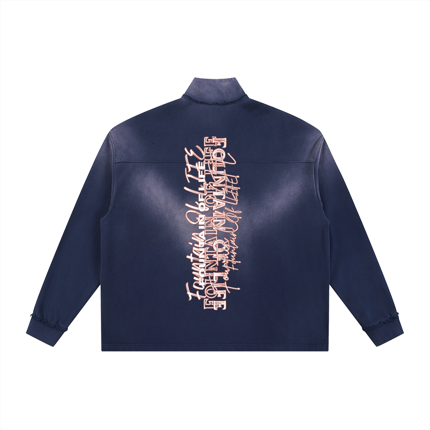 'Fountain Of LIFE' Sun Fade Raw Edge Quarter-Zip Sweatshirt