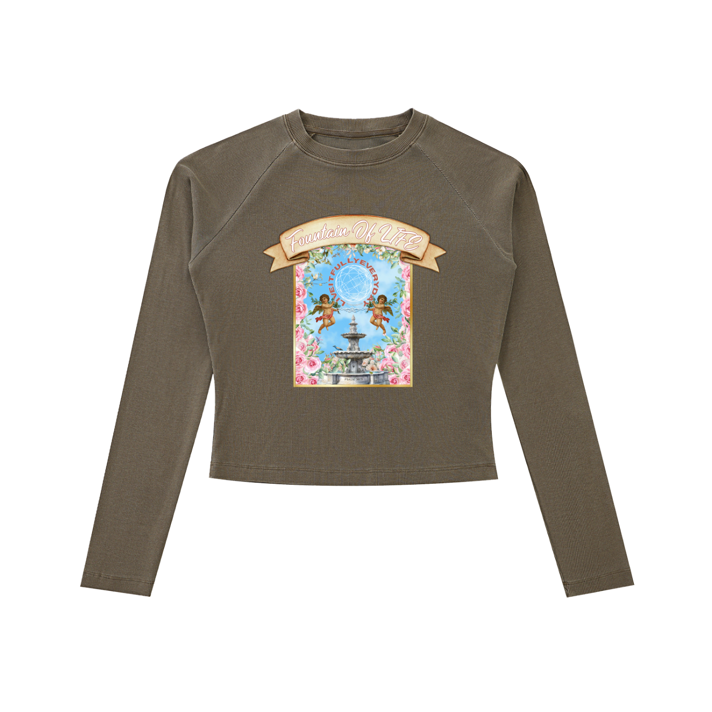 ‘Fountain Of LIFE’ Psalm 36:9 Dyed Washed Raglan Long Sleeve Slim T-Shirt
