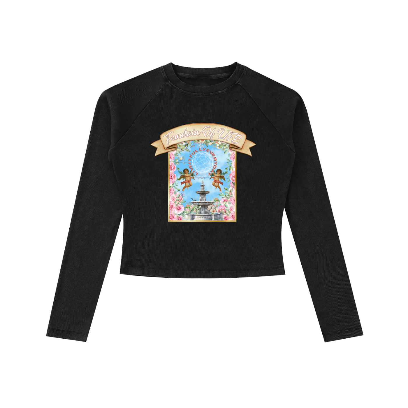 ‘Fountain Of LIFE’ Psalm 36:9 Dyed Washed Raglan Long Sleeve Slim T-Shirt