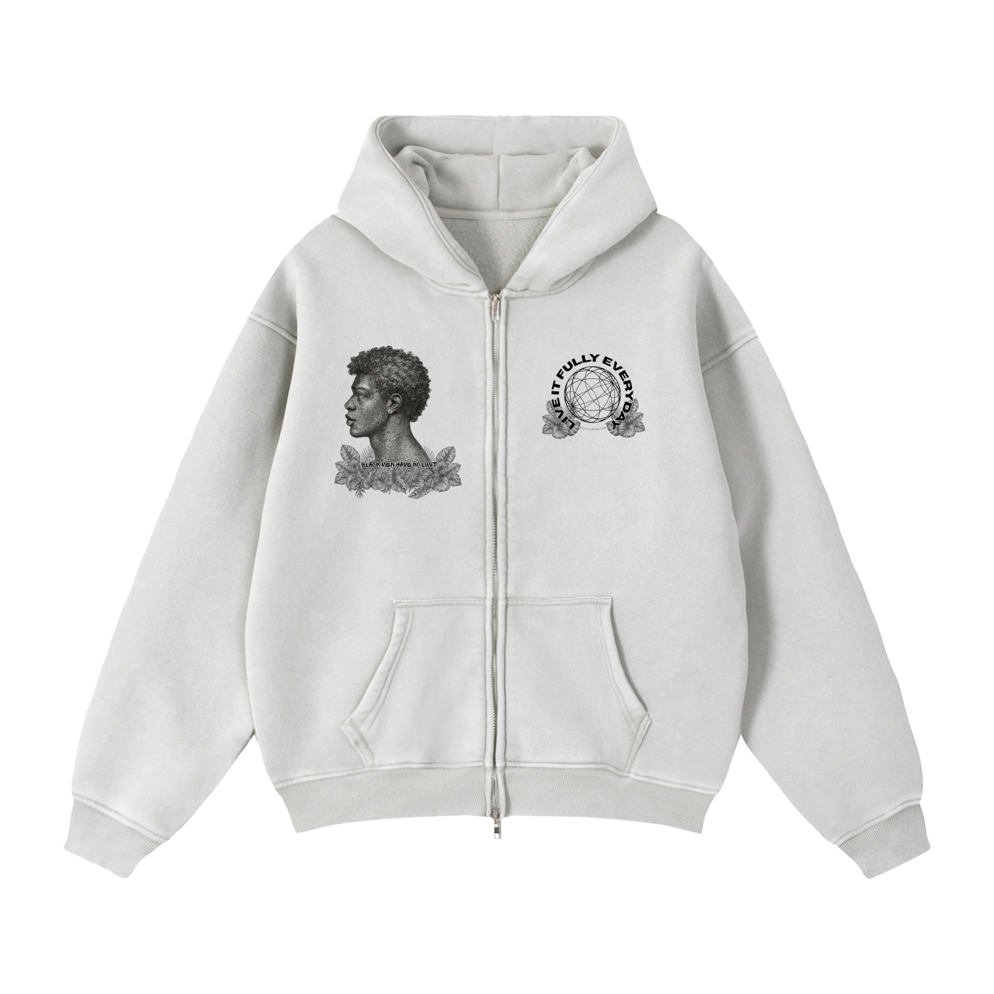 BLACK MEN HAVE NO LIMIT Zip-Through Boxy Fleece Hoodie