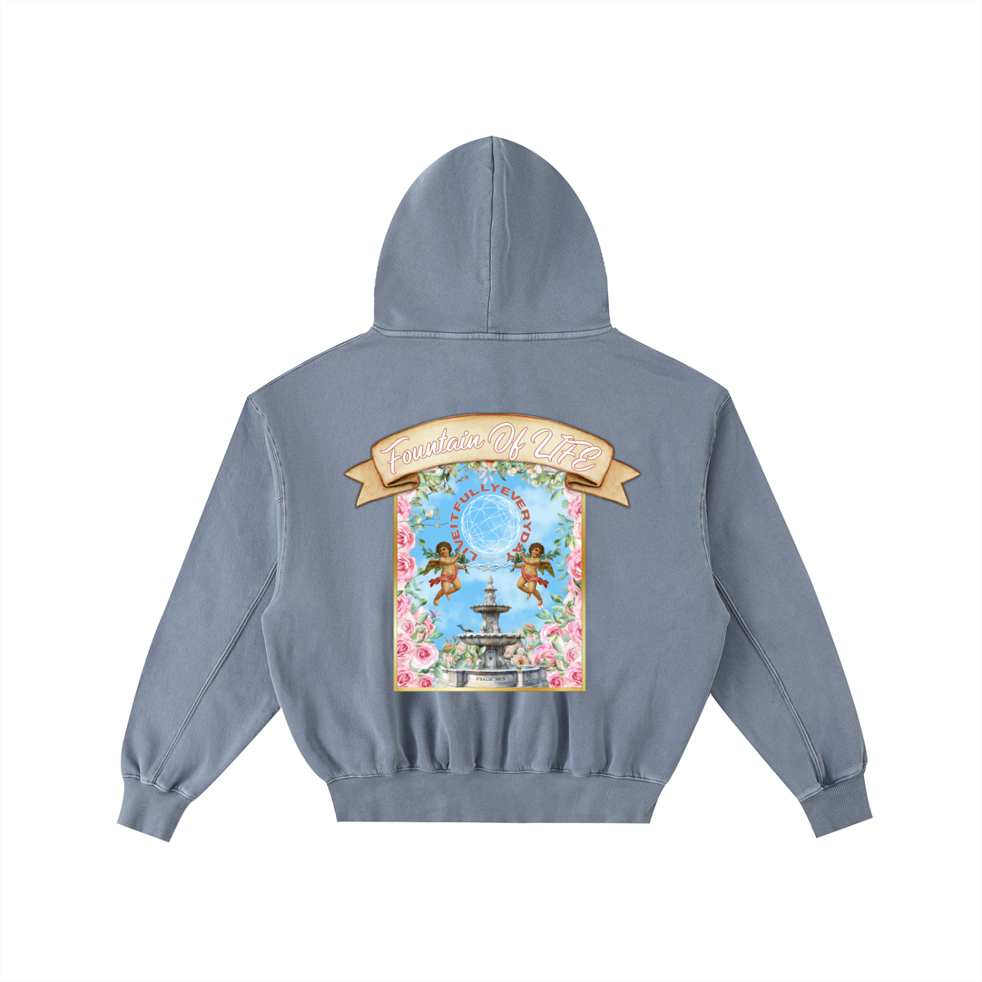 ‘Fountain Of LIFE’ Psalm 36:9 Frayed Enzyme Washed Fleece Hoodie