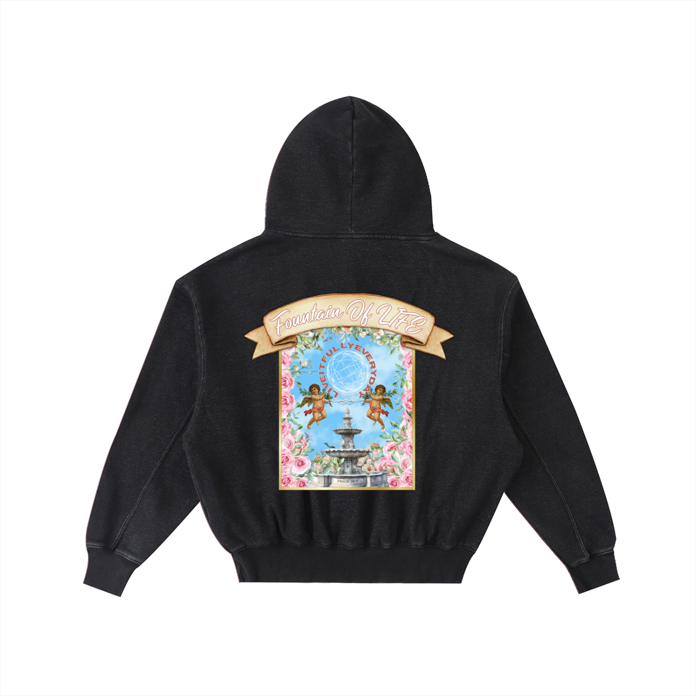 ‘Fountain Of LIFE’ Psalm 36:9 Frayed Enzyme Washed Fleece Hoodie