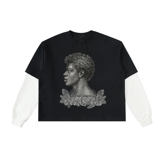 BLACK MEN HAVE NO LIMIT Layered Contrast Sleeve Cotton T-Shirt