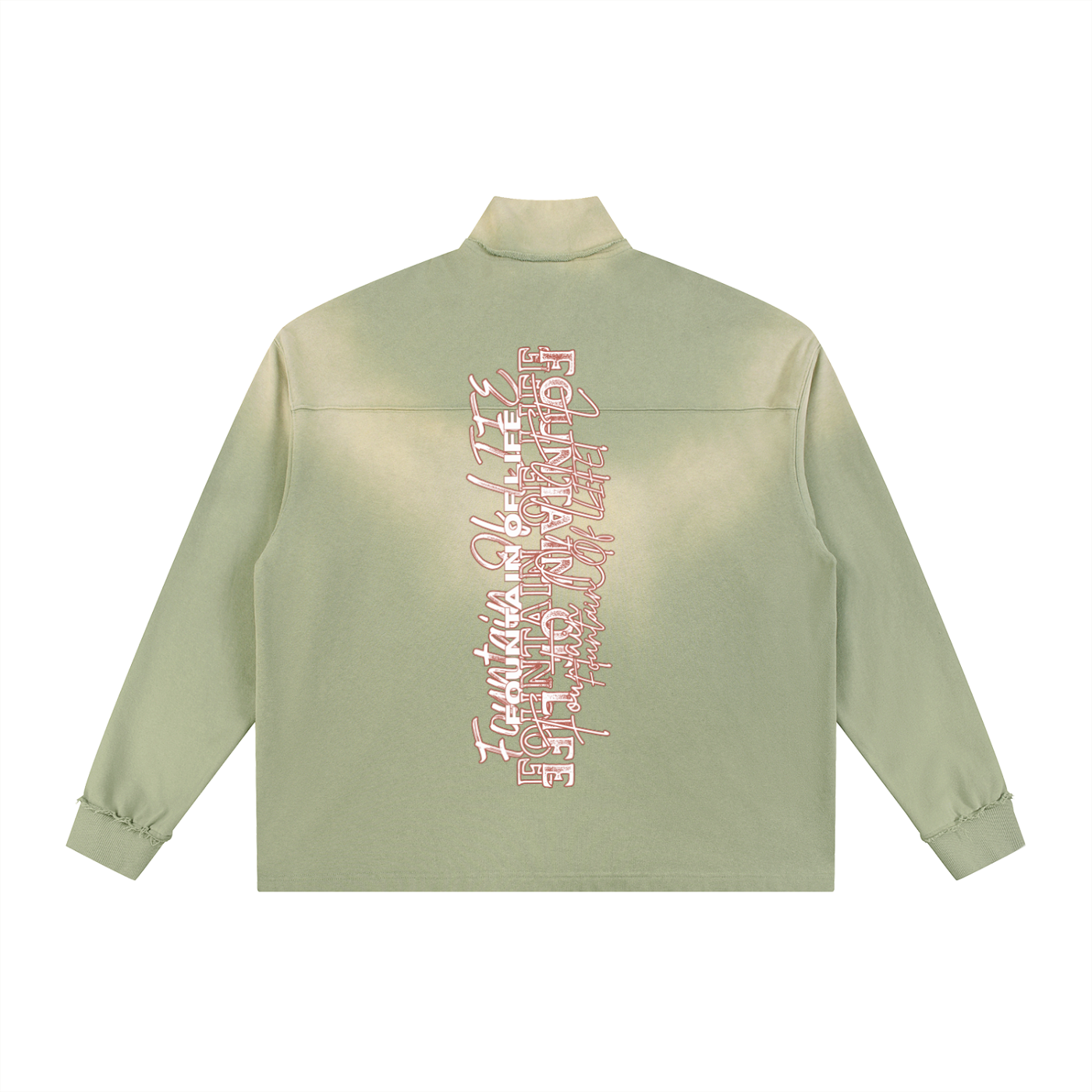 'Fountain Of LIFE' Sun Fade Raw Edge Quarter-Zip Sweatshirt