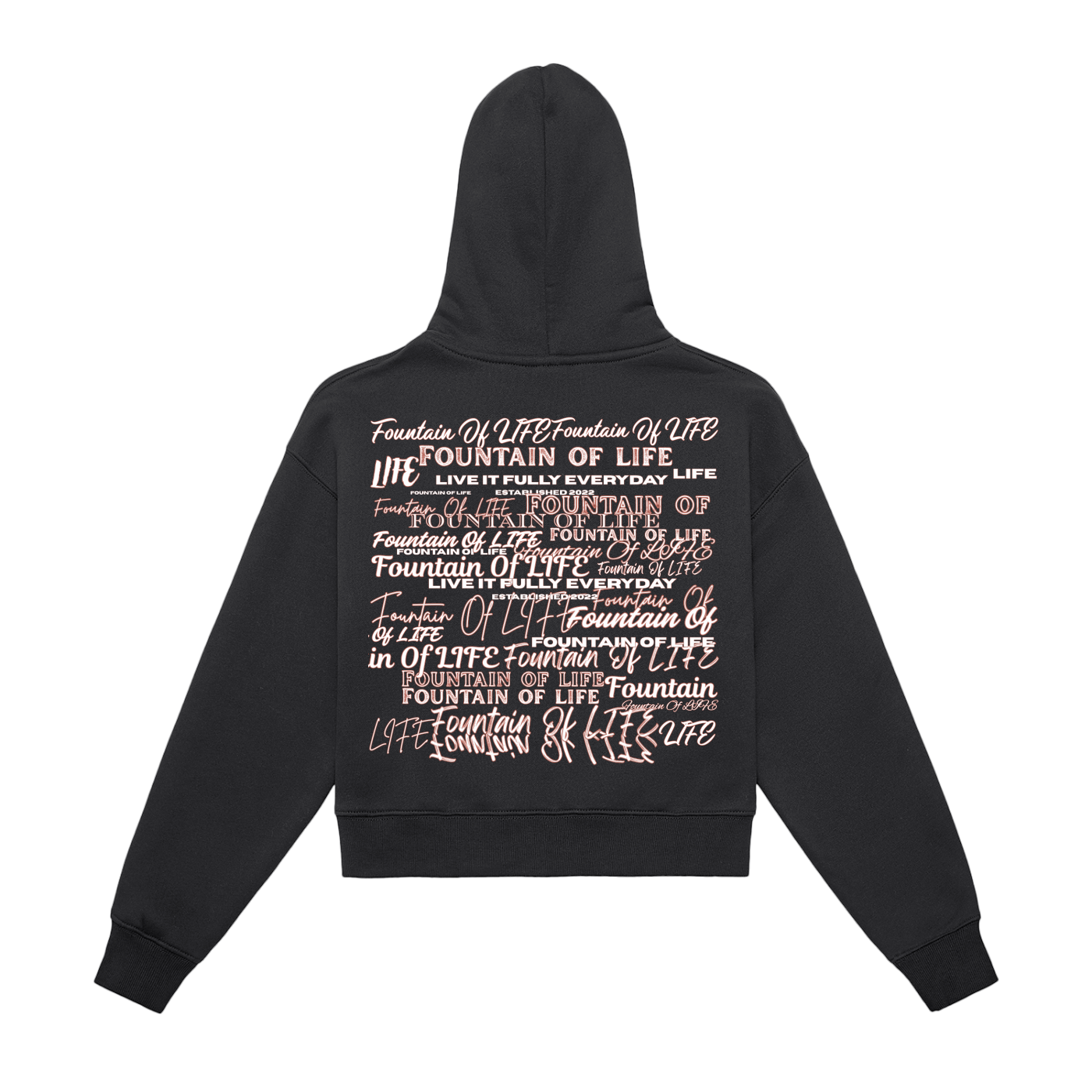 'Fountain Of LIFE' Fleeced Zip-Up Cropped Hoodie