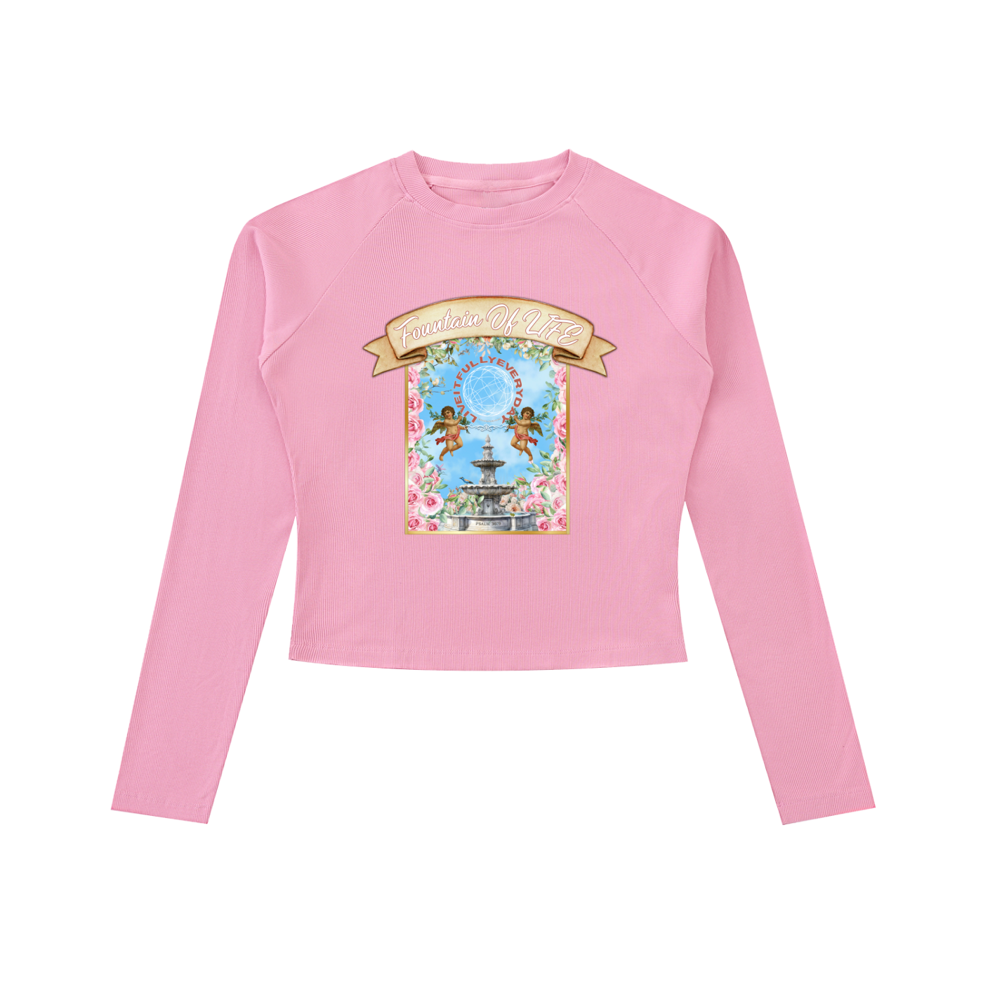‘Fountain Of LIFE’ Psalm 36:9 Dyed Washed Raglan Long Sleeve Slim T-Shirt