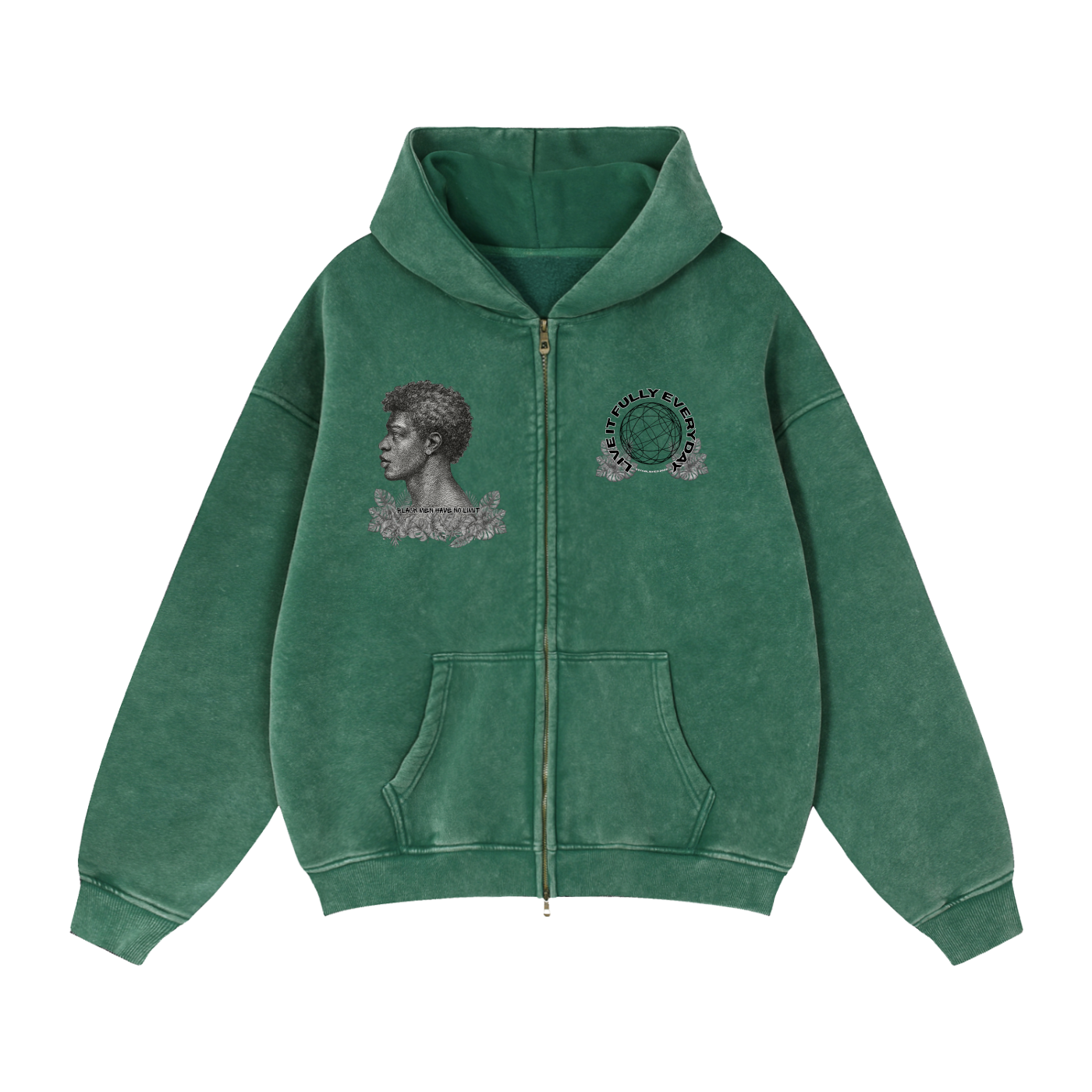 BLACK MEN HAVE NO LIMIT Zip-Through Boxy Fleece Hoodie