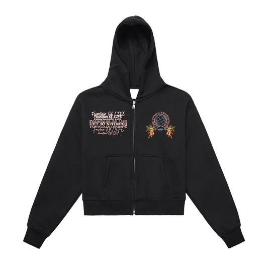 'Fountain Of LIFE' Fleeced Zip-Up Cropped Hoodie