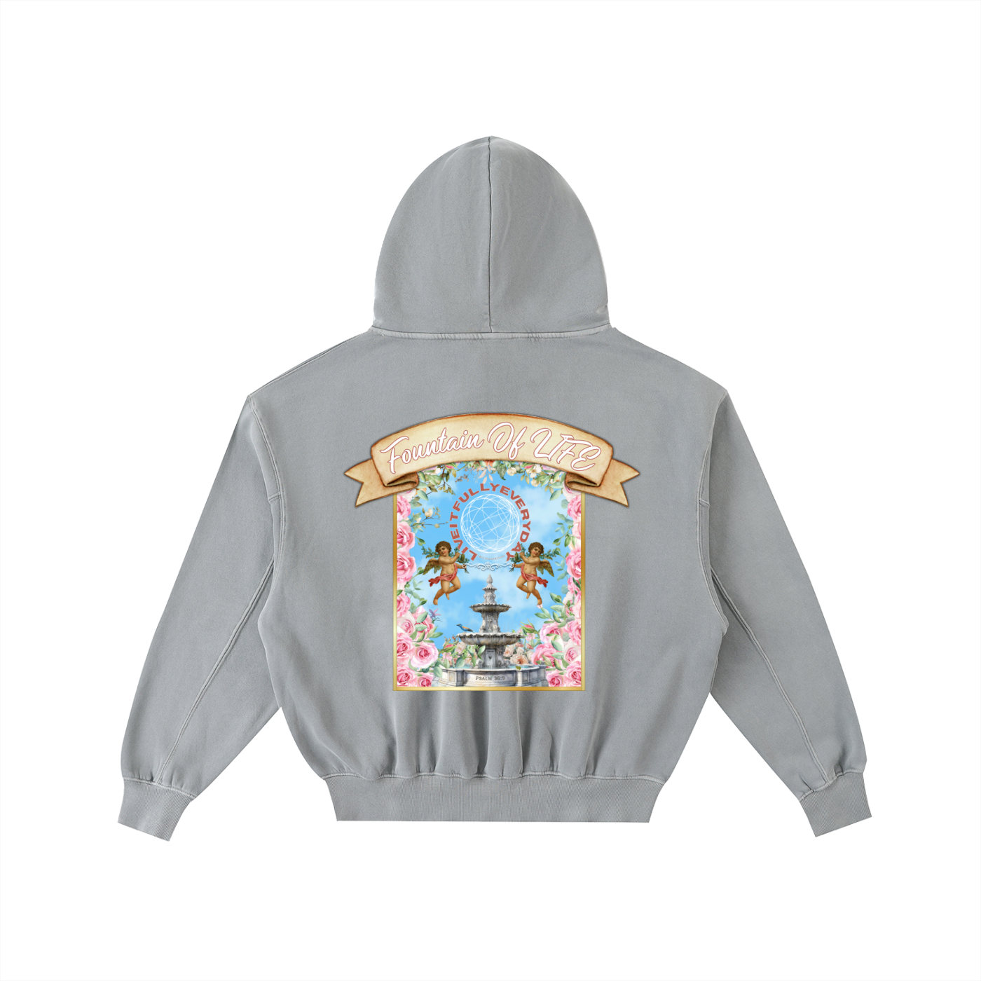 ‘Fountain Of LIFE’ Psalm 36:9 Frayed Enzyme Washed Fleece Hoodie