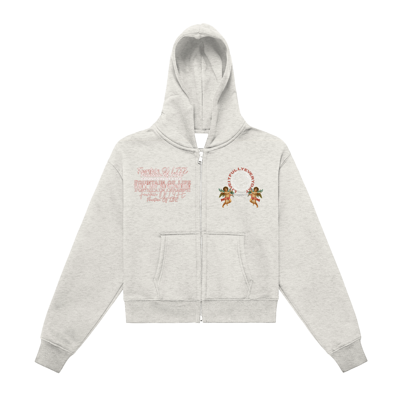 'Fountain Of LIFE' Fleeced Zip-Up Cropped Hoodie