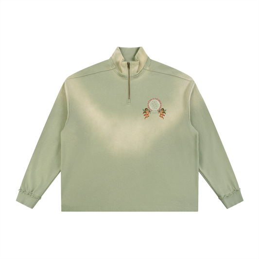 'Fountain Of LIFE' Sun Fade Raw Edge Quarter-Zip Sweatshirt