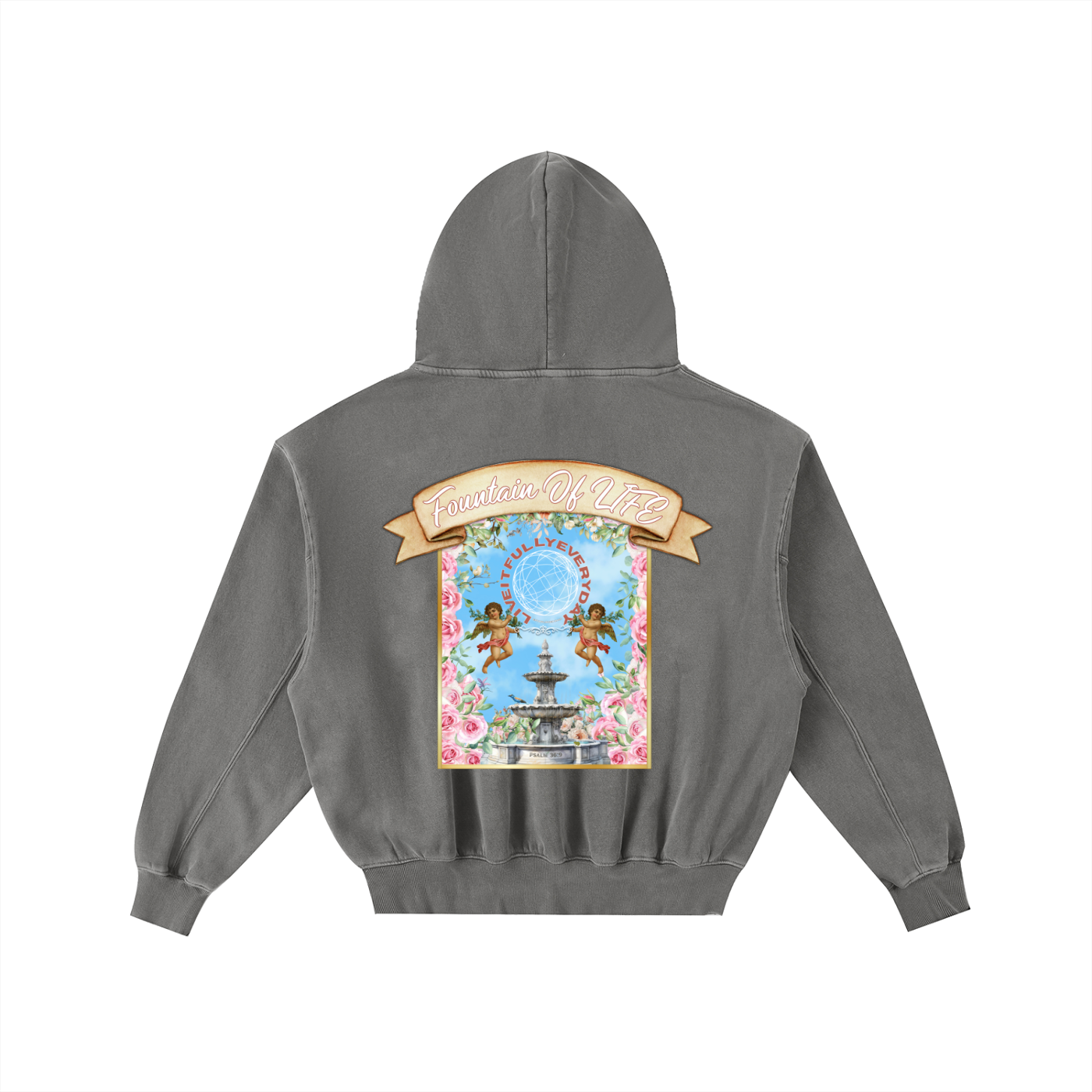 ‘Fountain Of LIFE’ Psalm 36:9 Frayed Enzyme Washed Fleece Hoodie