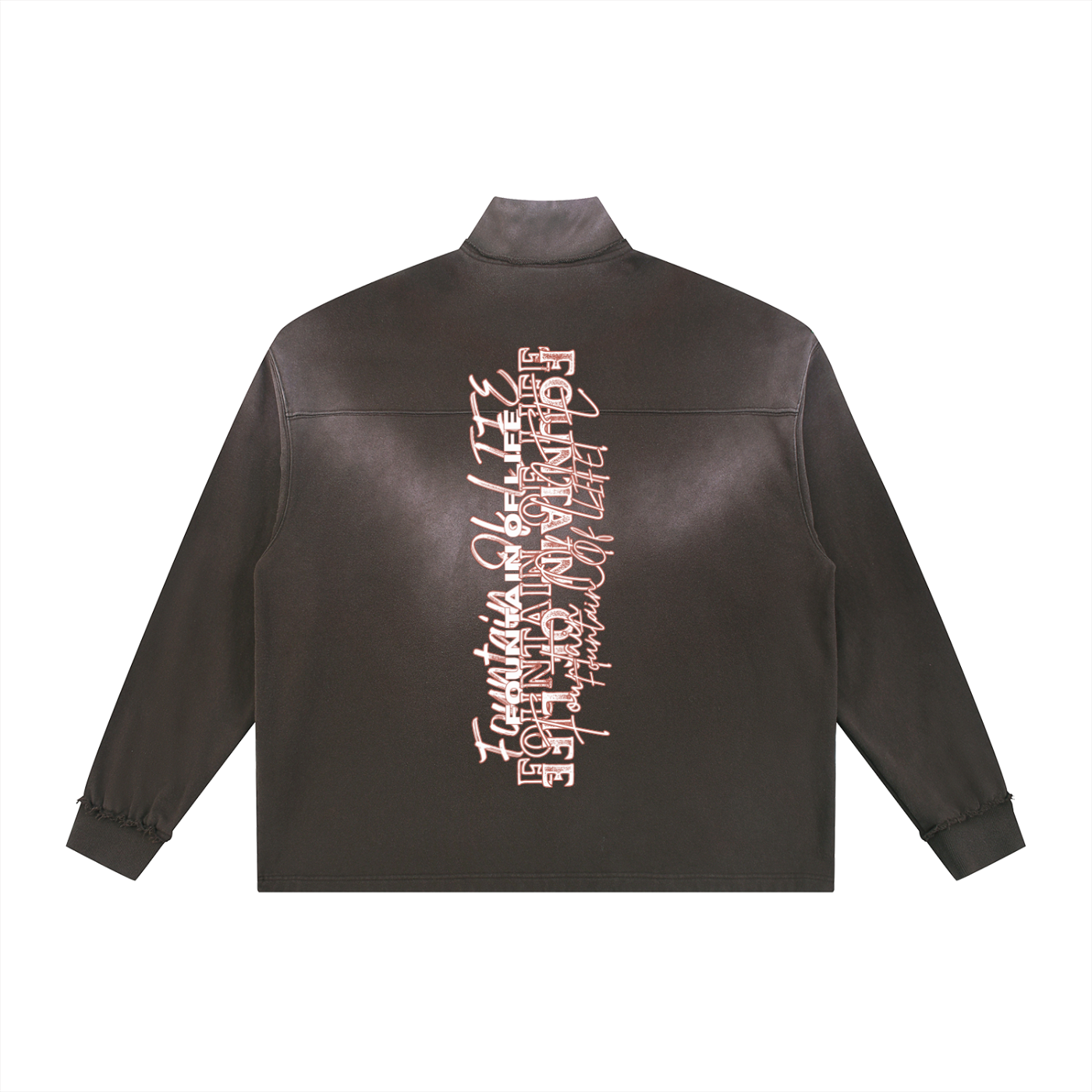 'Fountain Of LIFE' Sun Fade Raw Edge Quarter-Zip Sweatshirt
