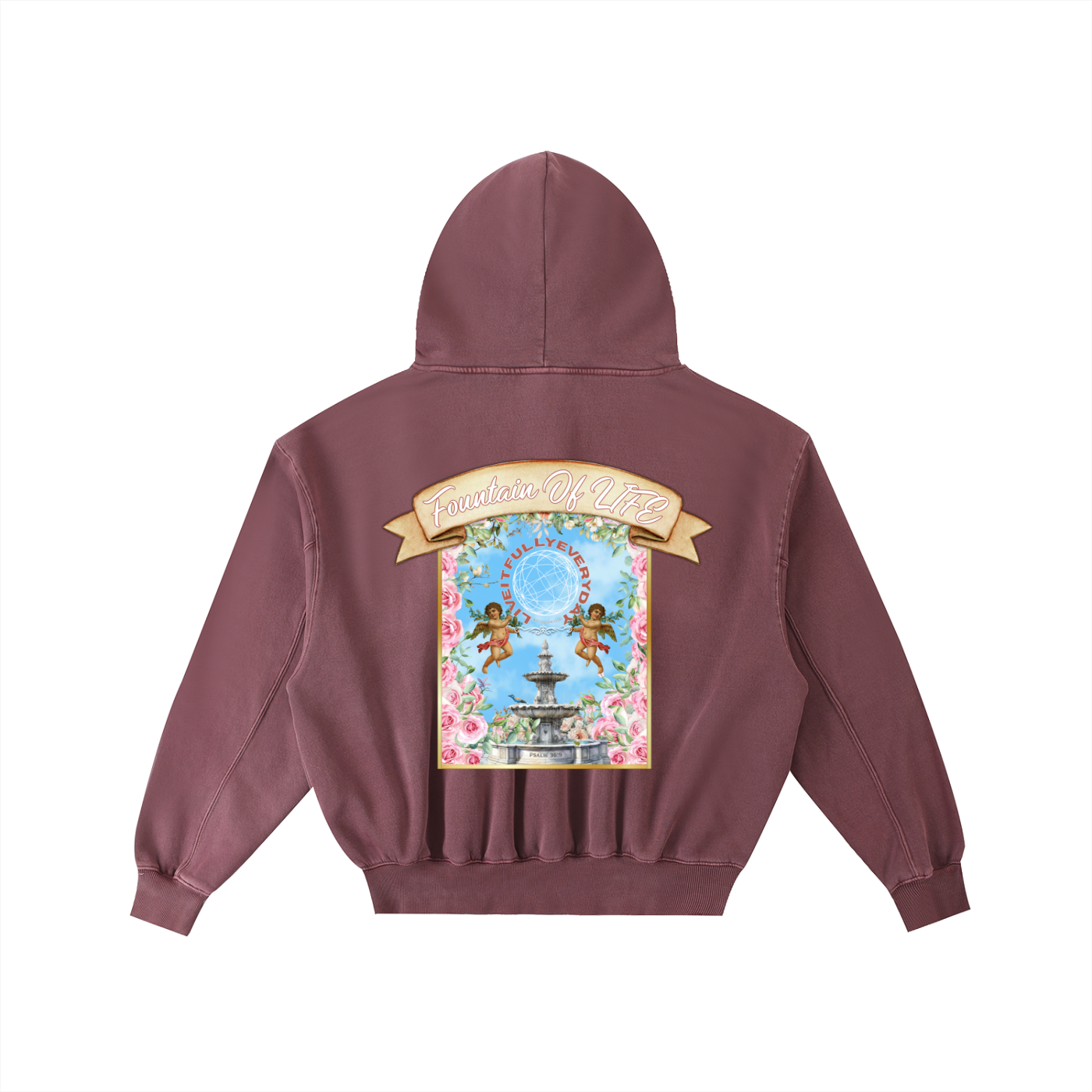 ‘Fountain Of LIFE’ Psalm 36:9 Frayed Enzyme Washed Fleece Hoodie