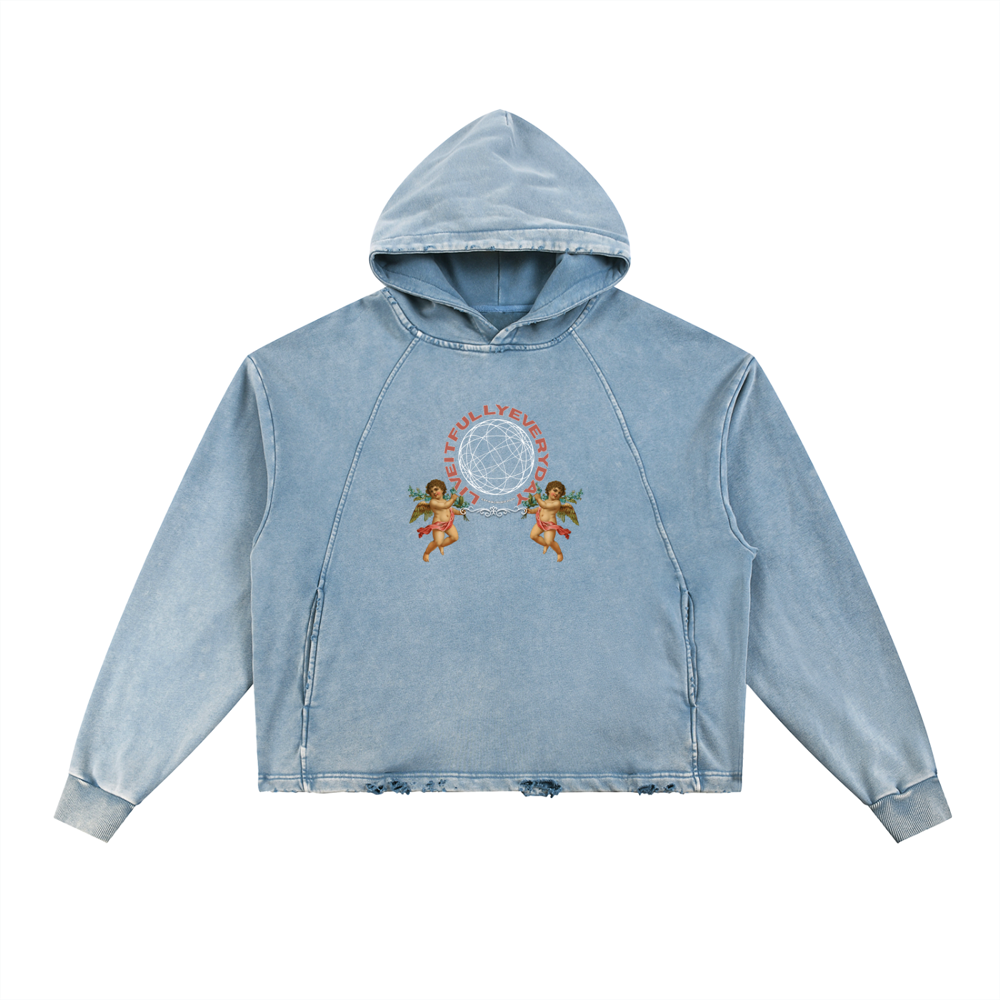 ‘Fountain Of LIFE’ Psalm 36:9 Vintage Washed Frayed-Hem Hoodie